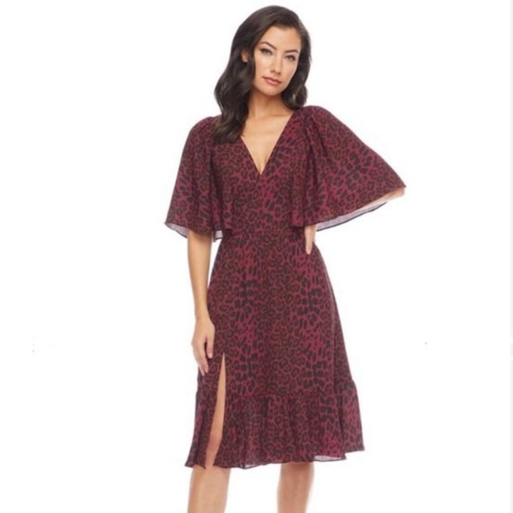 Dress The Population Francesca Maroon Black Leopard Print Dress Sz Small